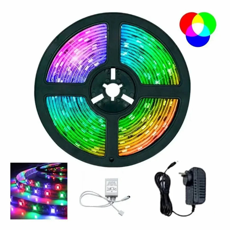 Fita de LED RGB SMD 5050 de 5m com Fonte e Controle