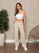 Calça Jeans Cargo Feminina Comprimento Longo