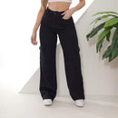 Calça Cargo Feminina Preta – Perna Larga