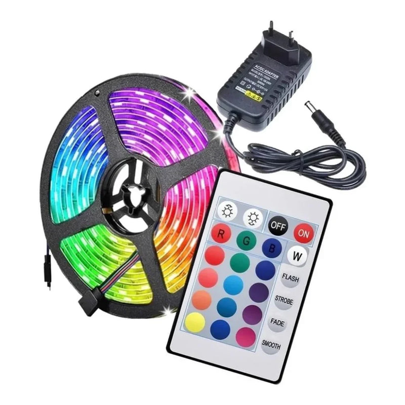 Fita de LED RGB SMD 5050 de 5m com Fonte e Controle