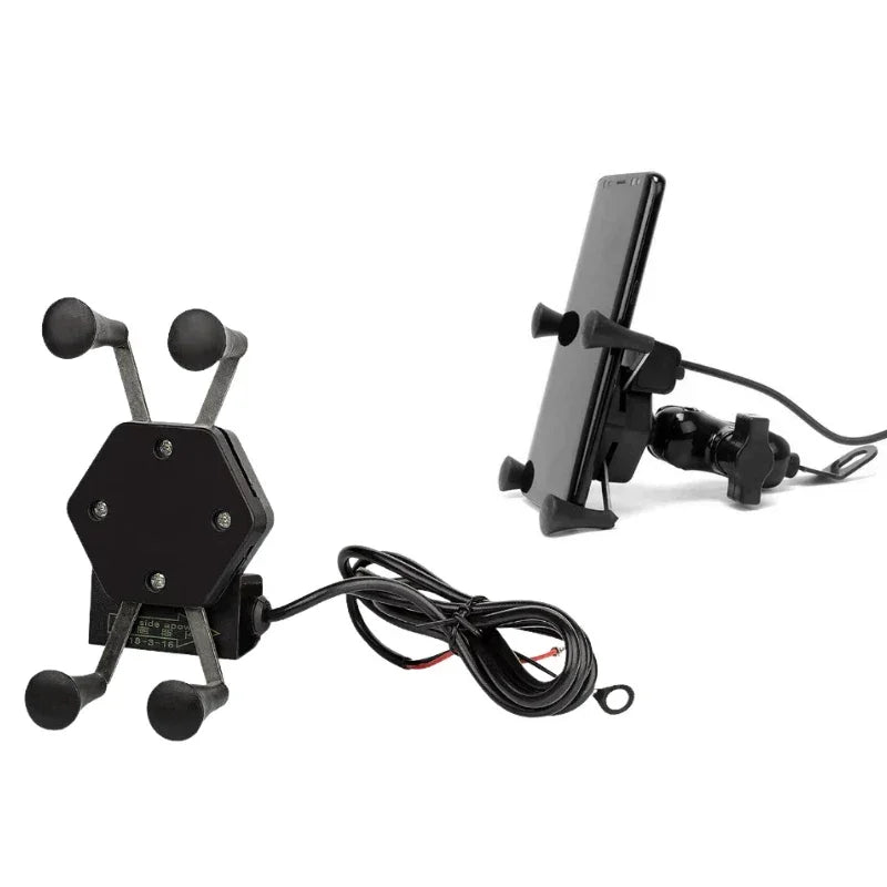 Suporte para GPS ou Celular com Carregador USB para Retrovisor (Rosca 8/10 mm)