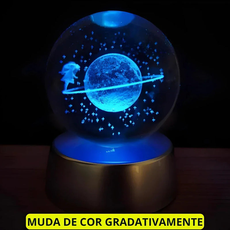 Luminária Criativa Bola de Cristal Galáxia com Base De Madeira