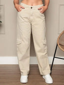 Calça Jeans Cargo Feminina Comprimento Longo