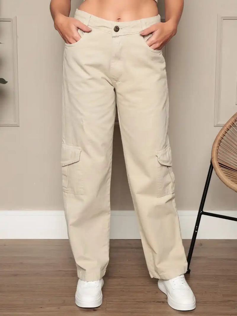 Calça Jeans Cargo Feminina Comprimento Longo